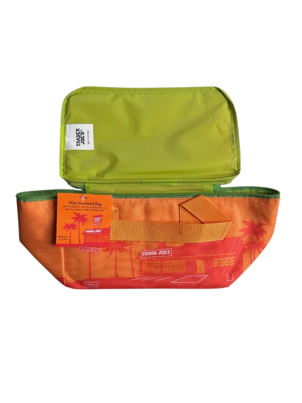 NWT Trader Joe's Mini Insulated Tote Bag Orange & Green New With Tags